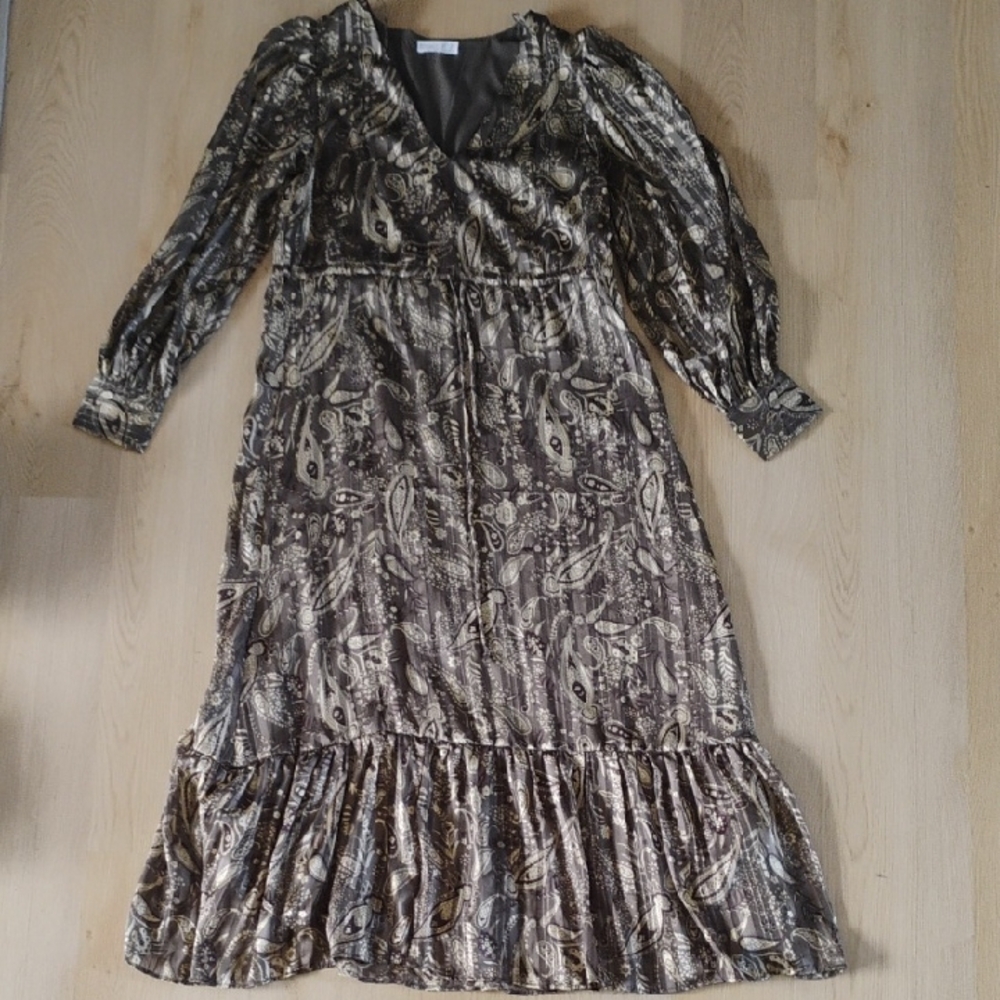 Primark Brown and Tan Paisley Long Sleeve Dress